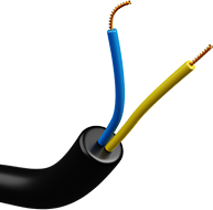 Animated image of electrical wire with two conductors and the tip stripped to the copper.