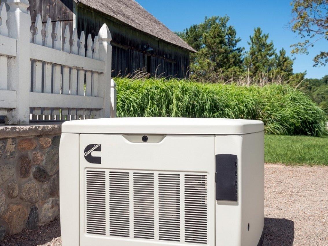 Standby generator connected to natural gas supply for emergency electricity.