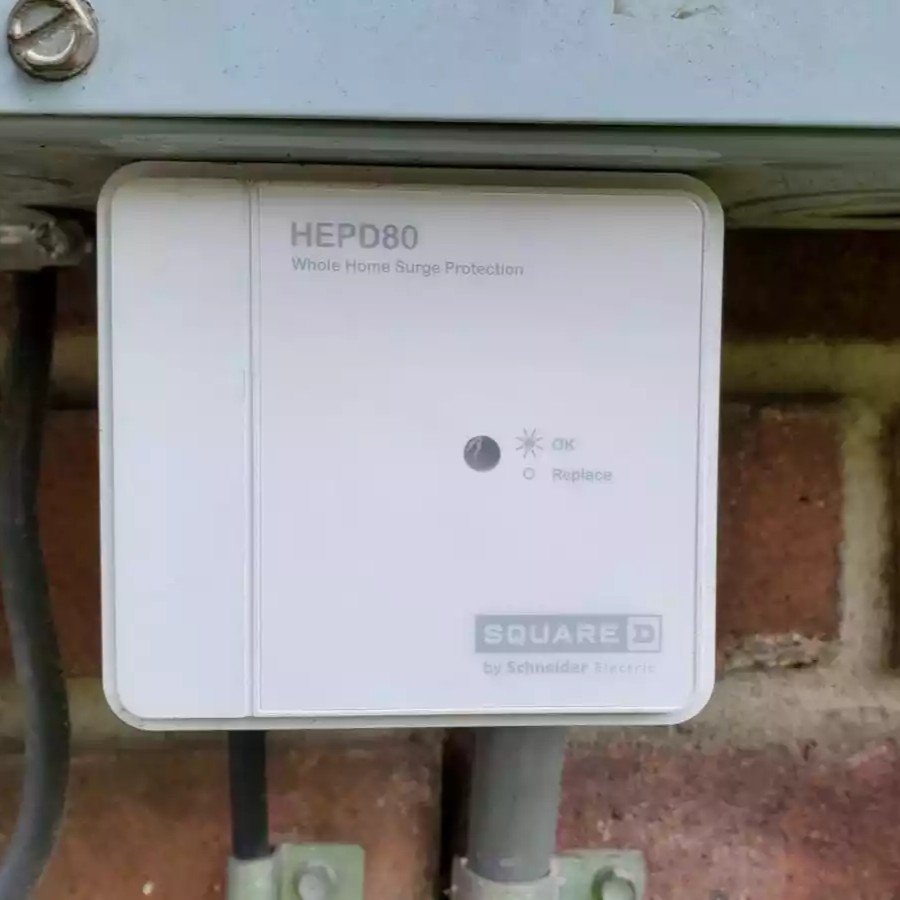 Whole home surege protection device mounted to an electrical panel.