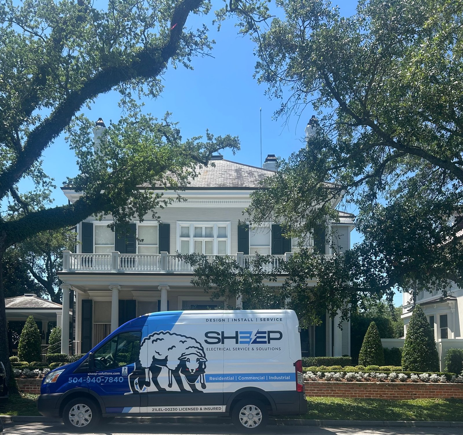 Sheep Electrical service van outside a New Orleans area home for 24/7 emergency electrical service