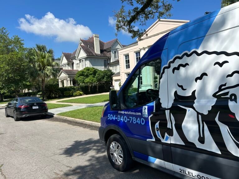 Sheep Electrical service van with sheep logo parked on a residential street